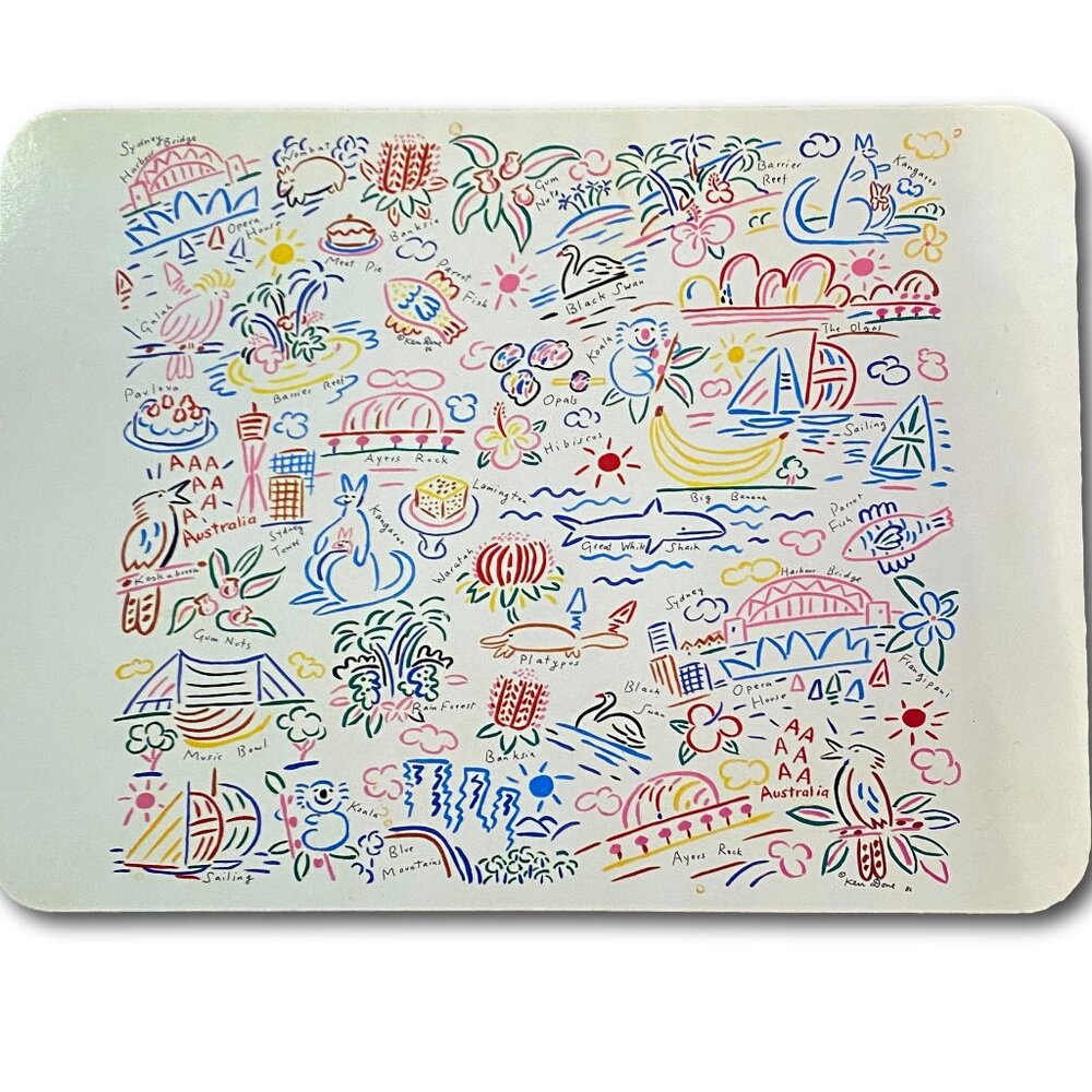 Set of 6 Ken Done All Things Australia Cork Backed Placemats w Whimsical Designs